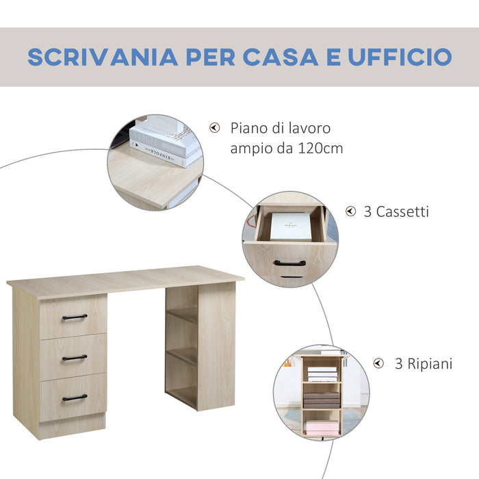 Scrivania da Ufficio 120x49x72 cm 3 Cassetti 3 Scaffali in Legno