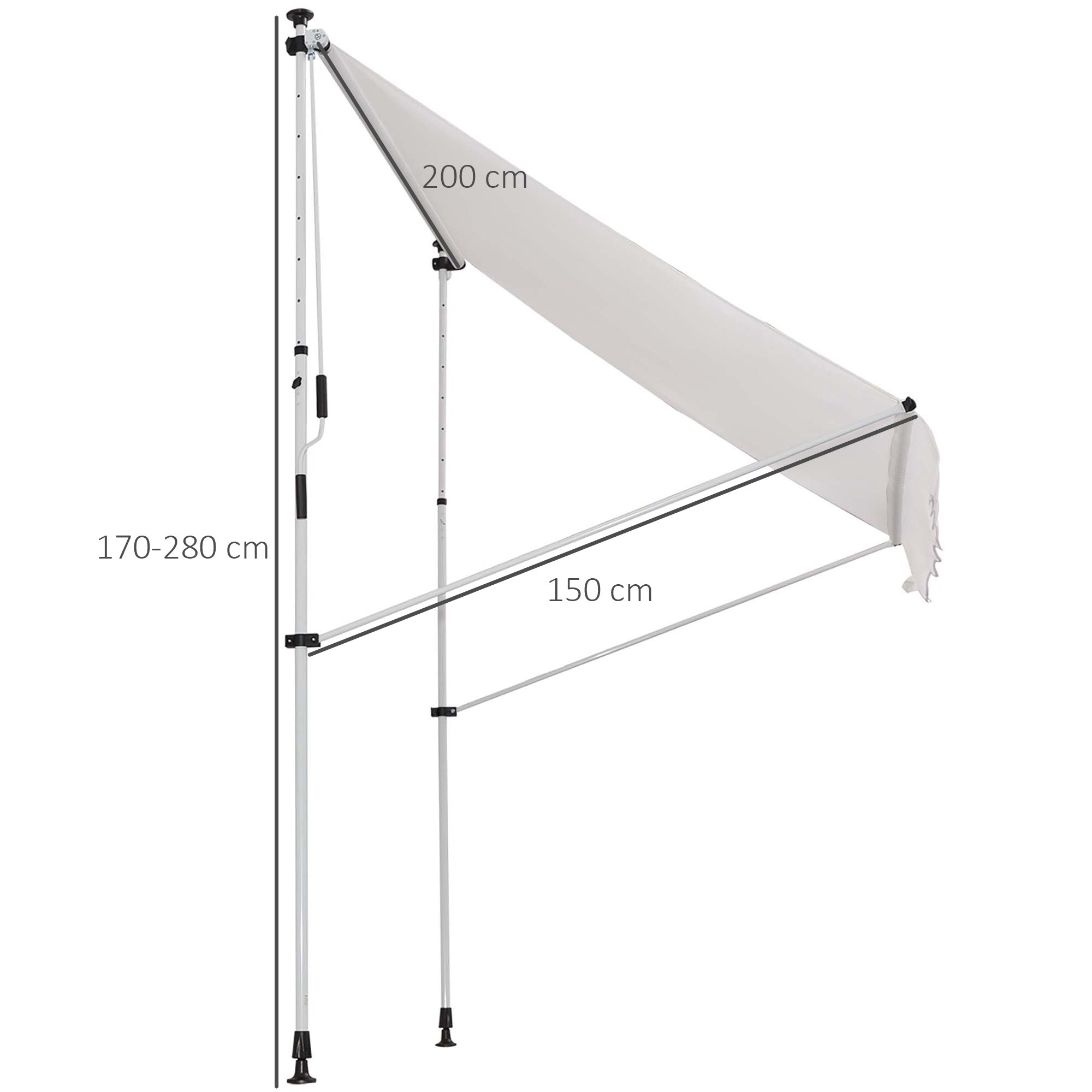 Tenda da Sole a Muro 200x150 cm con Pali di Supporto Bianco