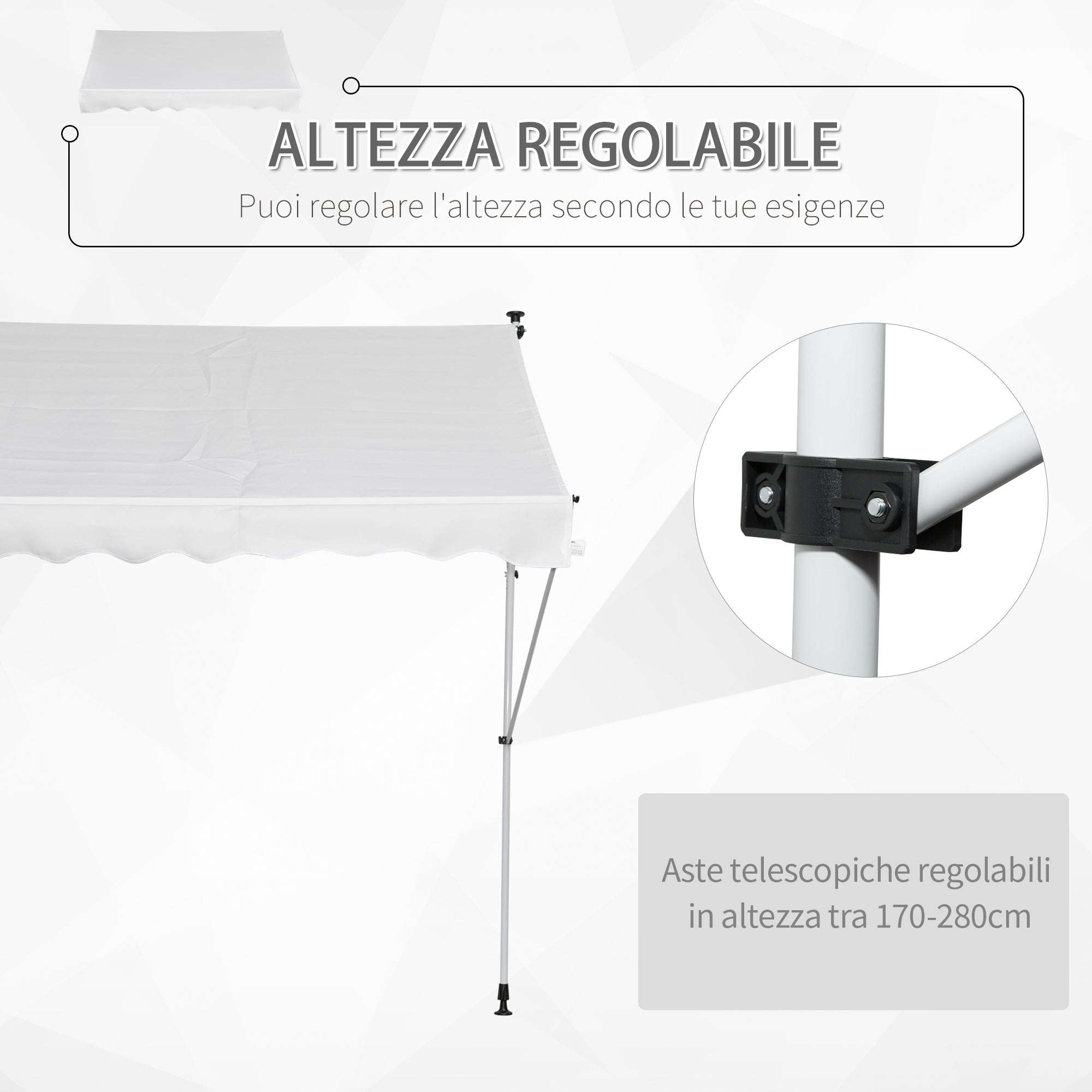 Tenda da Sole a Muro 200x150 cm con Pali di Supporto Bianco