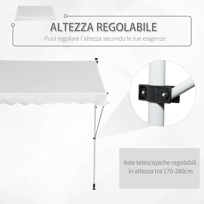 Tenda da Sole a Muro 200x150 cm con Pali di Supporto Bianco