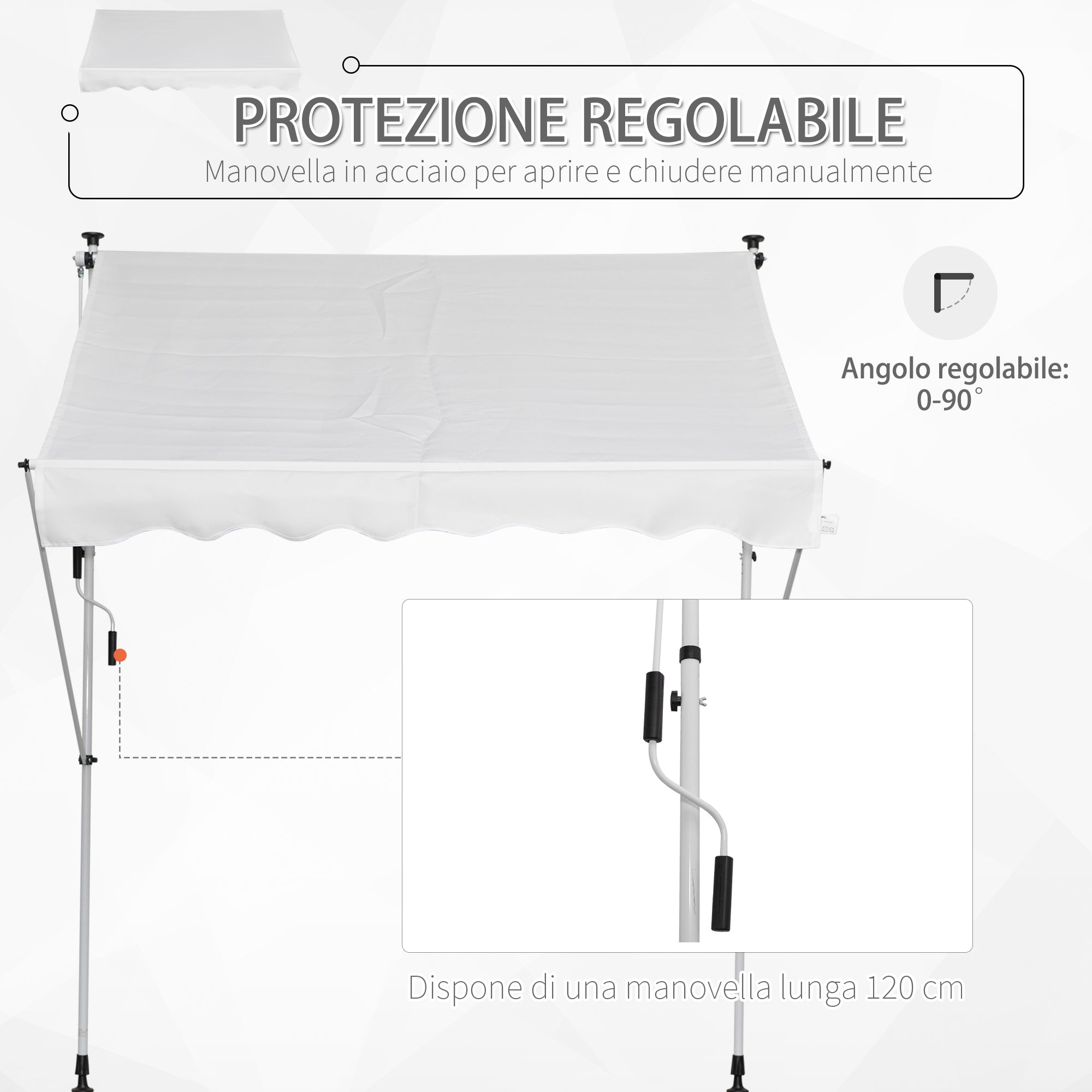 Tenda da Sole a Muro 200x150 cm con Pali di Supporto Bianco