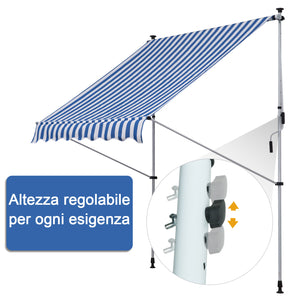 Tenda da Sole a Muro 200x150 cm con Pali di Supporto Blu