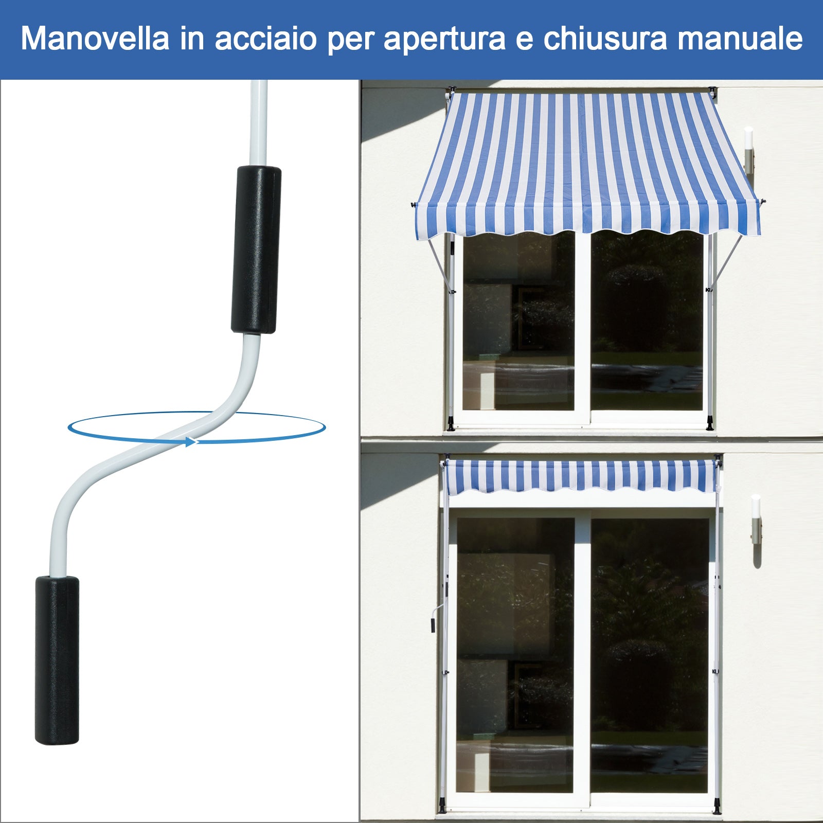 Tenda da Sole a Muro 200x150 cm con Pali di Supporto Blu