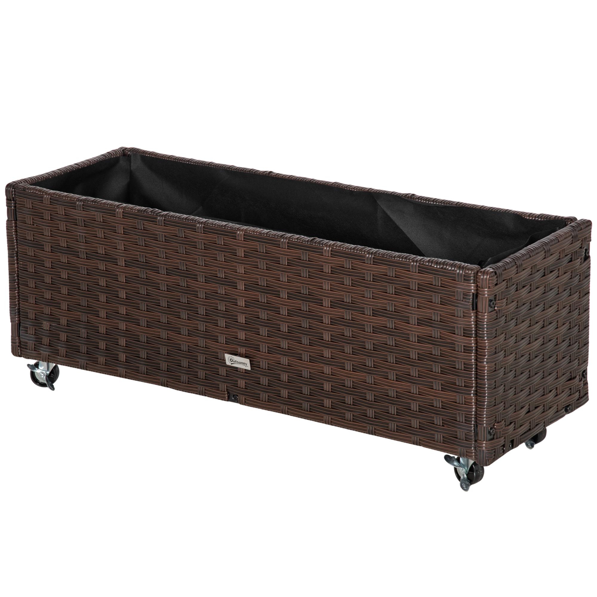 Fioriera Rialzata con Ruote 94,5x31x36 cm in Rattan Sintetico Grigio