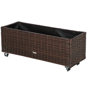 Fioriera Rialzata con Ruote 94,5x31x36 cm in Rattan Sintetico Grigio