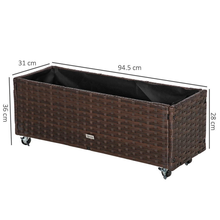 Fioriera Rialzata con Ruote 94,5x31x36 cm in Rattan Sintetico Grigio