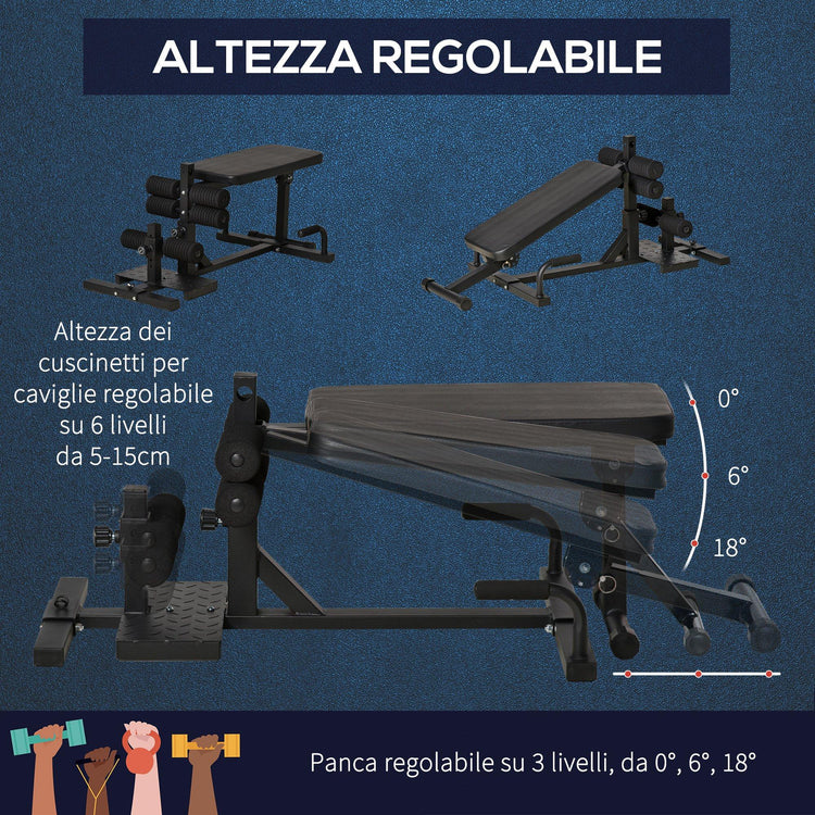 Panca Fitness per Squat 3 in 1 Altezza Regolabile Panca Inclinabile Nera