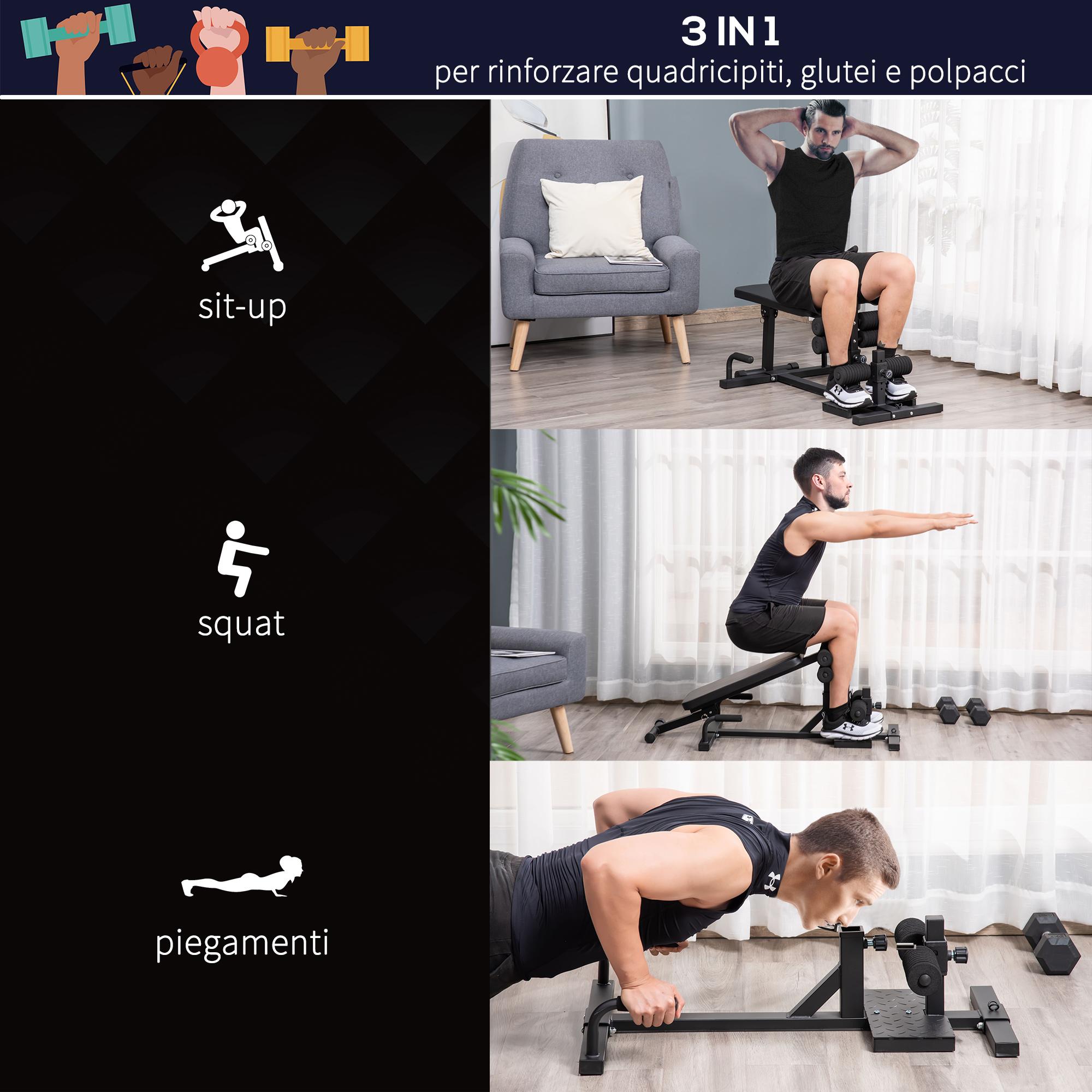 Panca Fitness per Squat 3 in 1 Altezza Regolabile Panca Inclinabile Nera