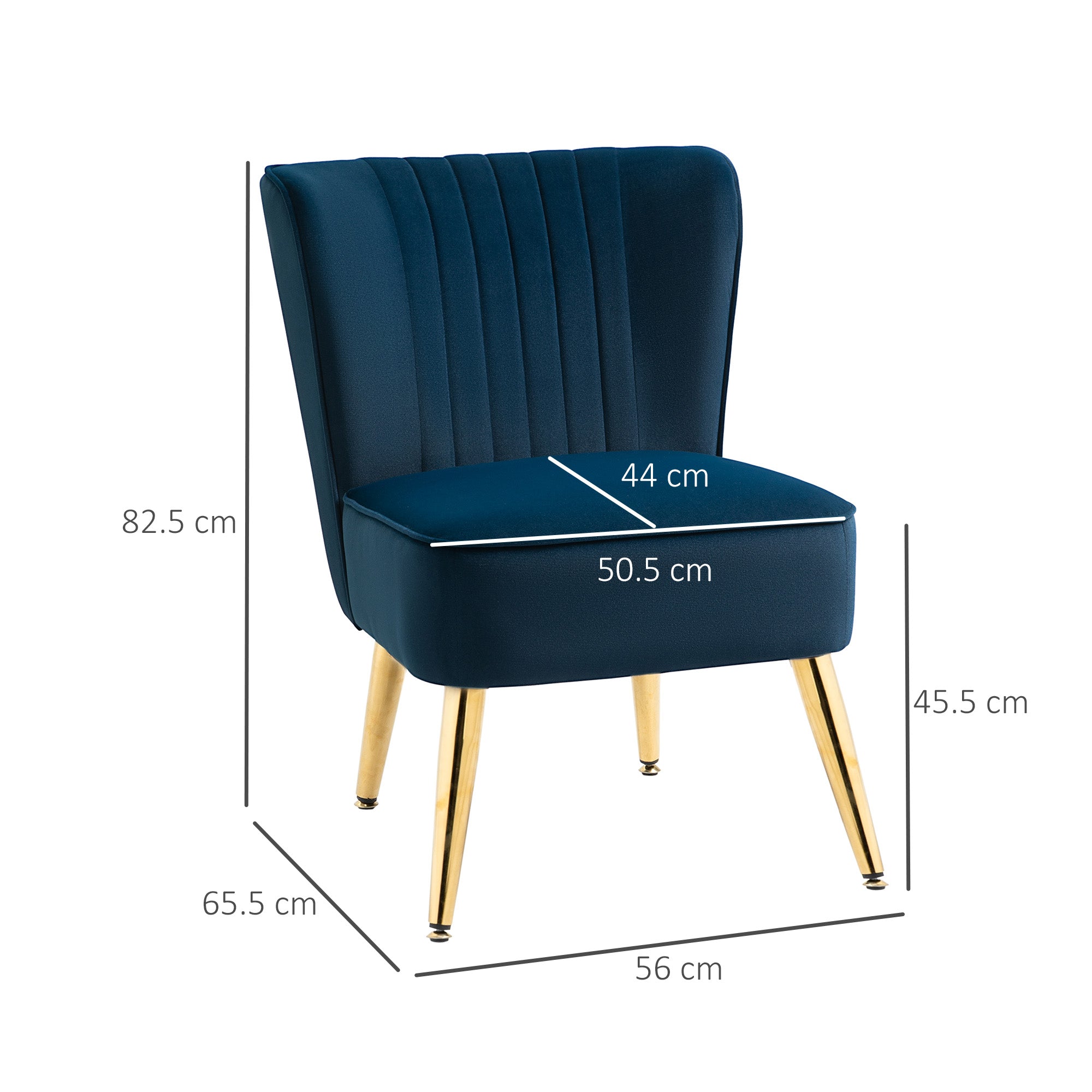 Poltrona Moderna Imbottita 56x65,5x82,5 cm in Tessuto Vellutato Blu