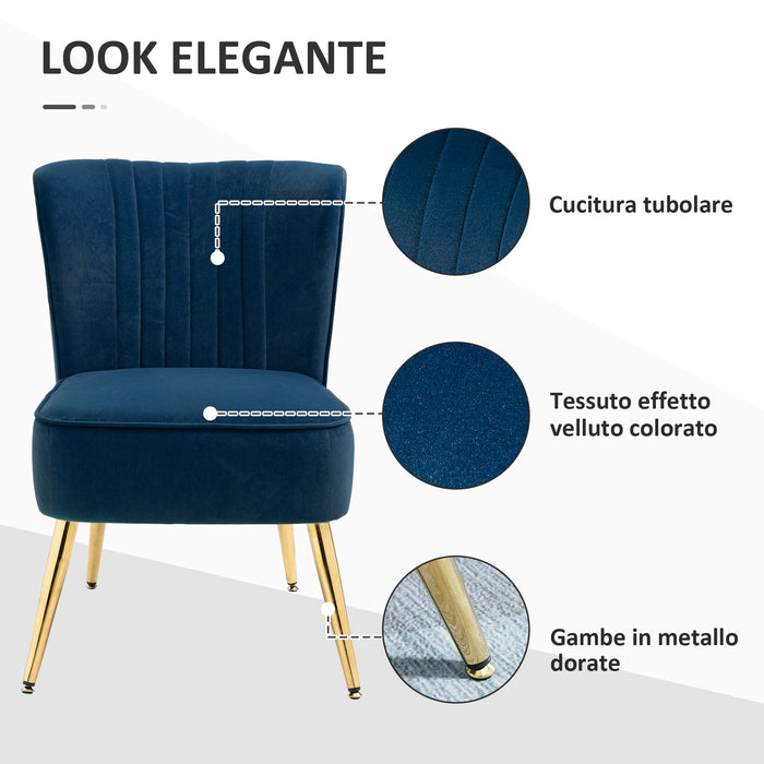 Poltrona Moderna Imbottita 56x65,5x82,5 cm in Tessuto Vellutato Blu