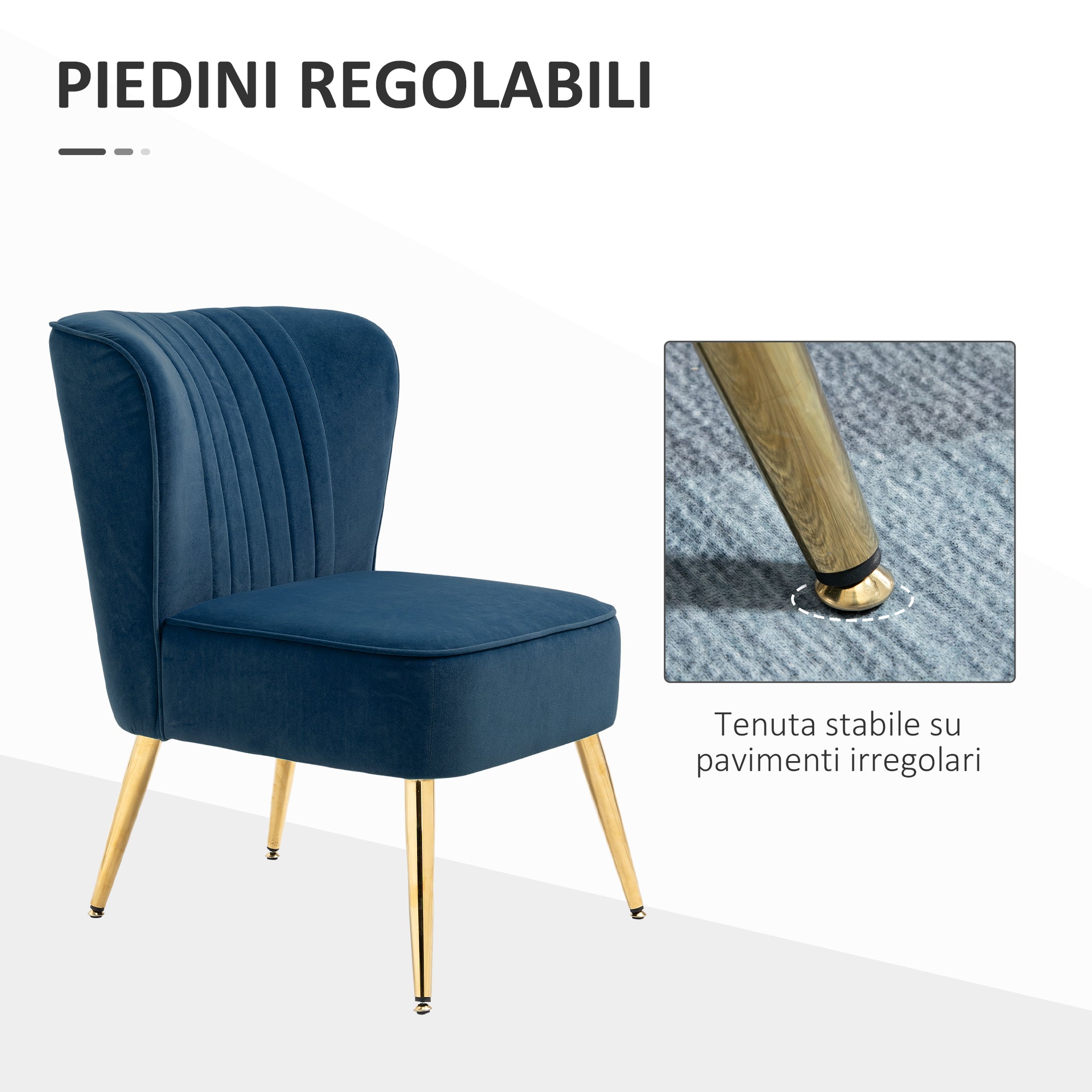 Poltrona Moderna Imbottita 56x65,5x82,5 cm in Tessuto Vellutato Blu