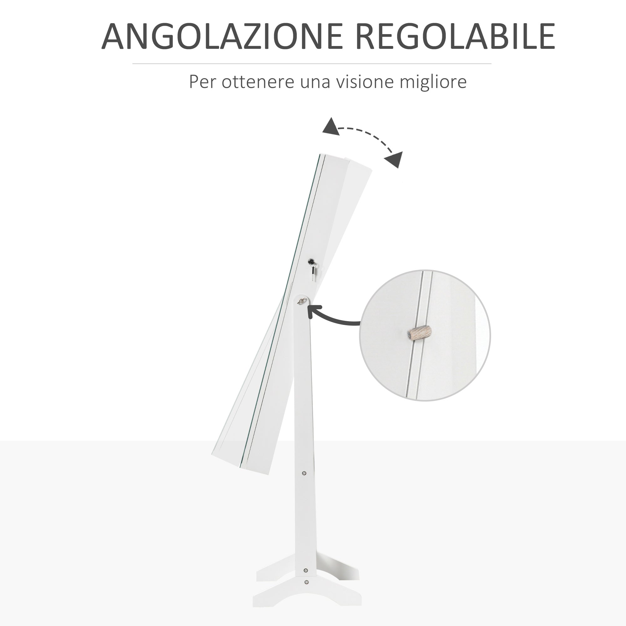 Specchio da Terra Armadio Portagioie  46x36.5x151.5 cm con Luce LED Bianco