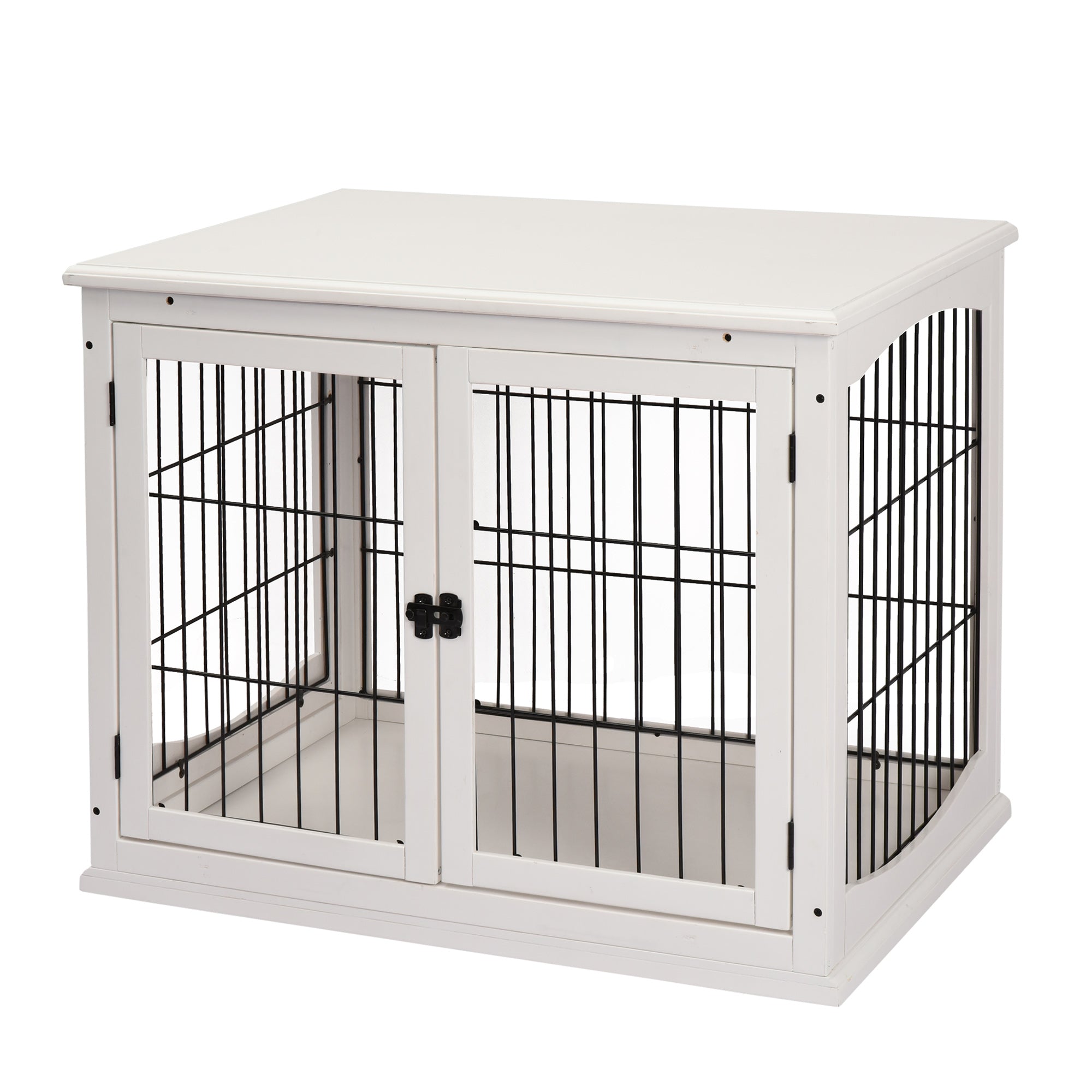 Gabbia per Cani 58,5x81x 66 cm in Legno e Acciaio Bianco