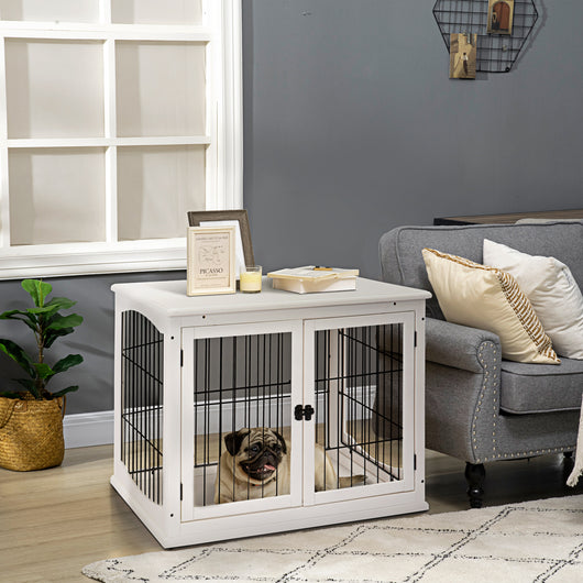 Gabbia per Cani 58,5x81x 66 cm in Legno e Acciaio Bianco