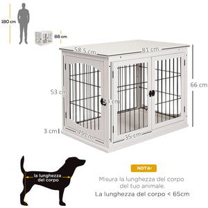 Gabbia per Cani 58,5x81x 66 cm in Legno e Acciaio Bianco