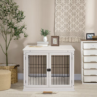 Gabbia per Cani 58,5x81x 66 cm in Legno e Acciaio Bianco