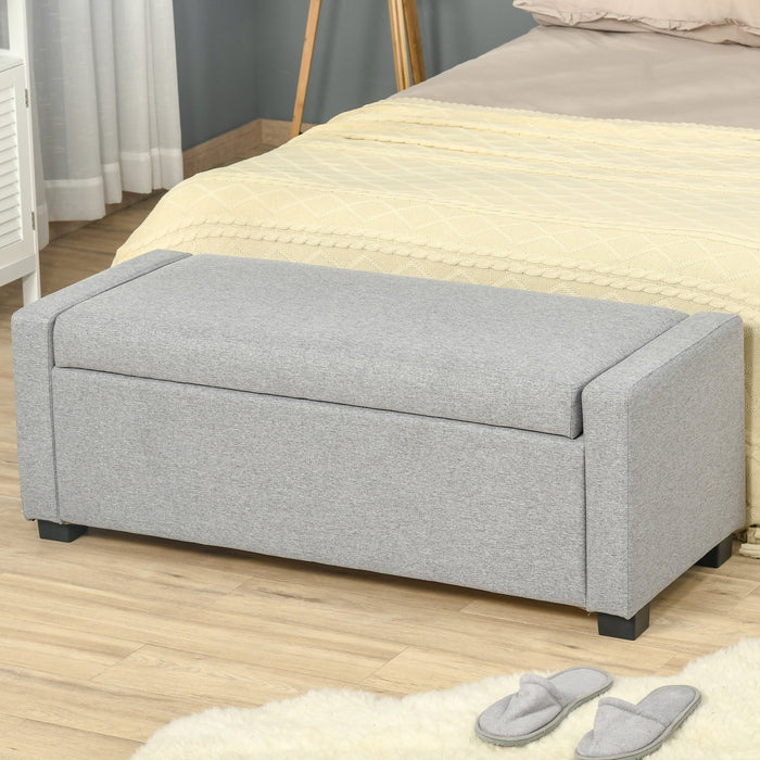 Panca Fondo Letto 120x50x44 cm con Vano Contenitore in Tessuto Grigio