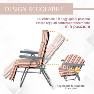 Set 2 Sedie Sdraio da Giardino 60x75x102cm Reclinabile 5 Posizioni con Cuscino Arancione