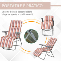 Set 2 Sedie Sdraio da Giardino 60x75x102cm Reclinabile 5 Posizioni con Cuscino Arancione