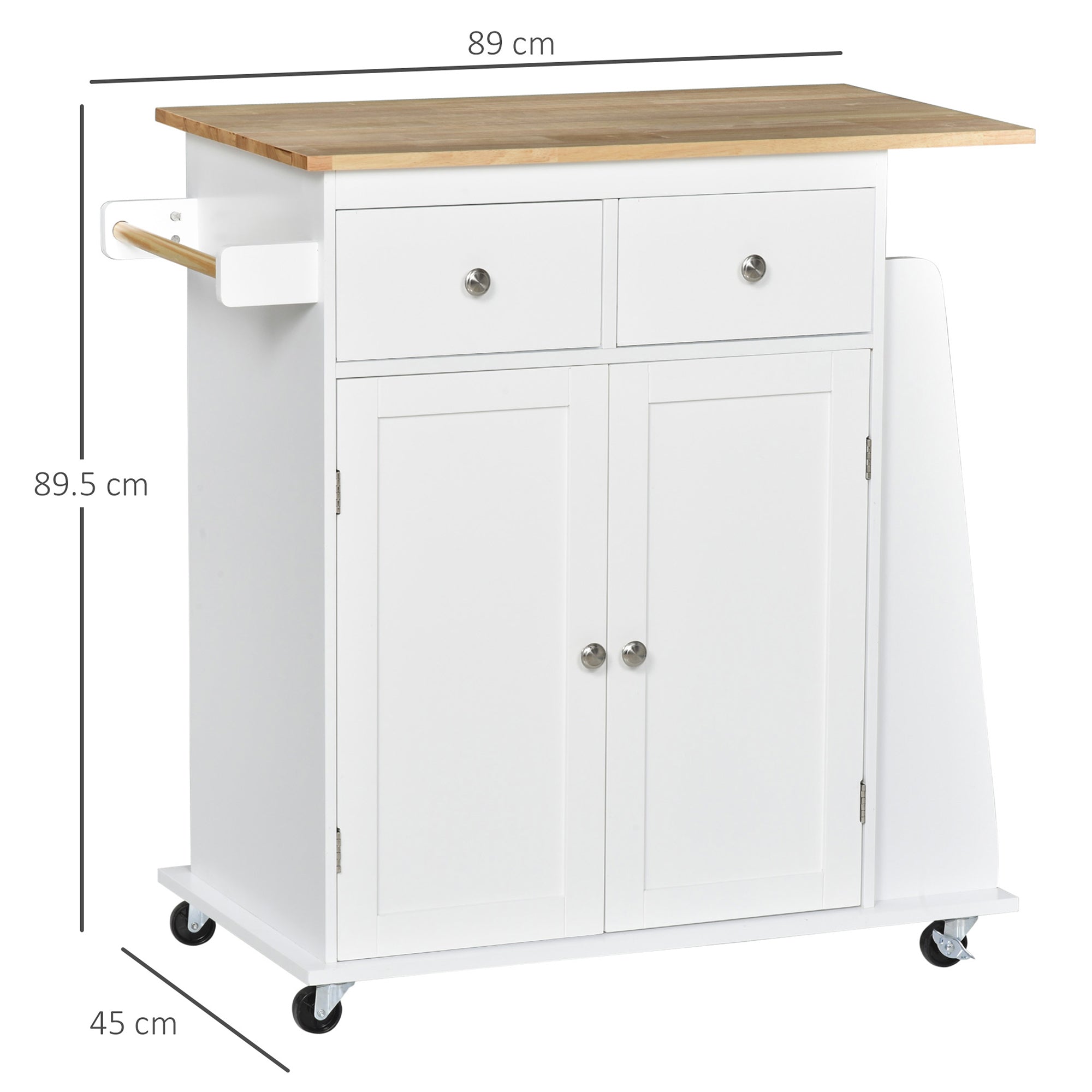 Carrello da Cucina Portaspezie a 3 Livelli e 4 Ruote 89x45x89 cm in MDF e Truciolato Bianco