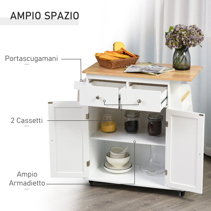 Carrello da Cucina Portaspezie a 3 Livelli e 4 Ruote 89x45x89 cm in MDF e Truciolato Bianco