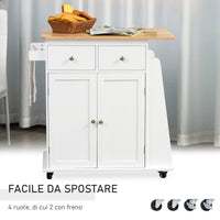 Carrello da Cucina Portaspezie a 3 Livelli e 4 Ruote 89x45x89 cm in MDF e Truciolato Bianco