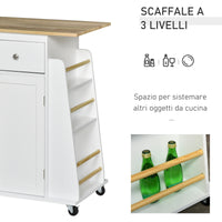 Carrello da Cucina Portaspezie a 3 Livelli e 4 Ruote 89x45x89 cm in MDF e Truciolato Bianco