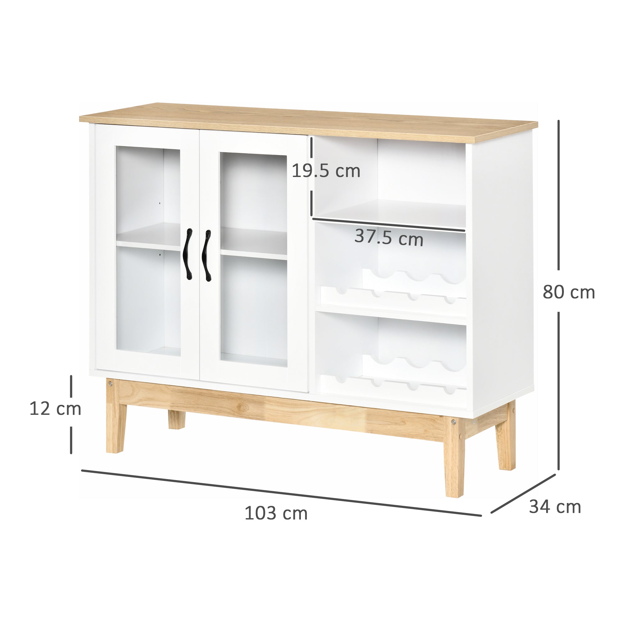 Credenza con Cantinetta 3 Ripiani 103x34x80 cm in MDF e Truciolato Bianco