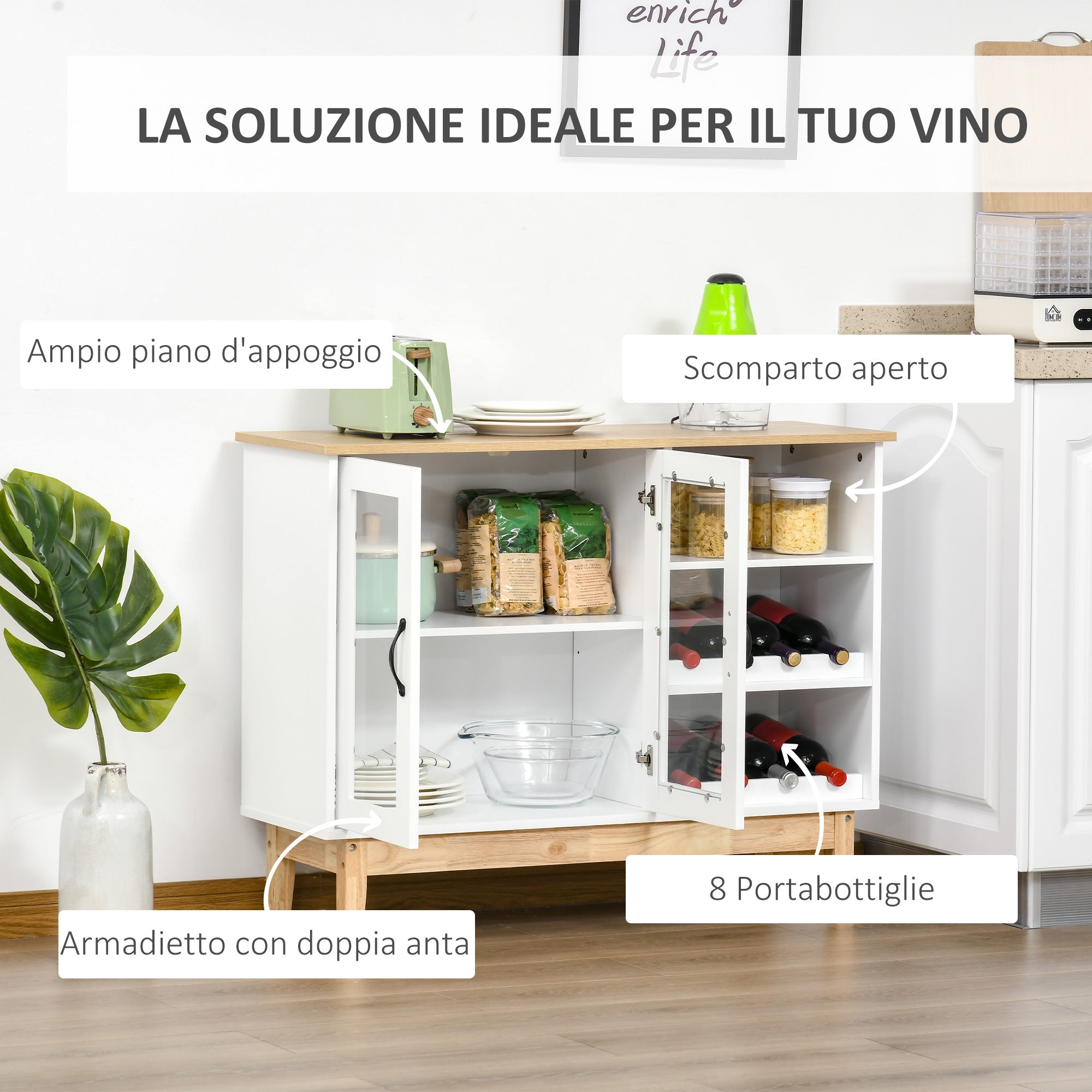 Credenza con Cantinetta 3 Ripiani 103x34x80 cm in MDF e Truciolato Bianco