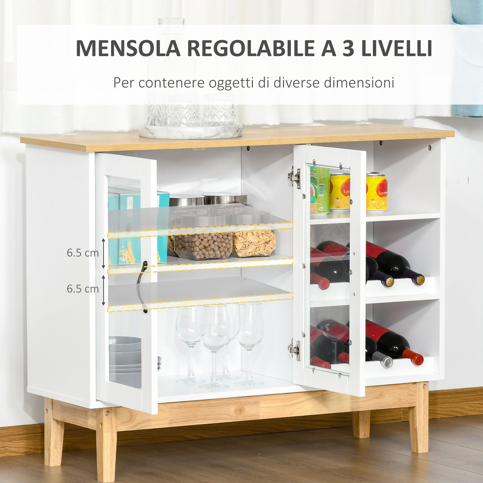 Credenza con Cantinetta 3 Ripiani 103x34x80 cm in MDF e Truciolato Bianco