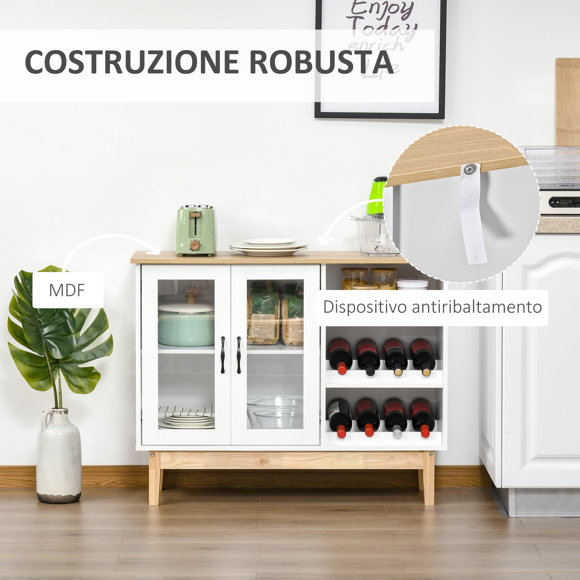 Credenza con Cantinetta 3 Ripiani 103x34x80 cm in MDF e Truciolato Bianco