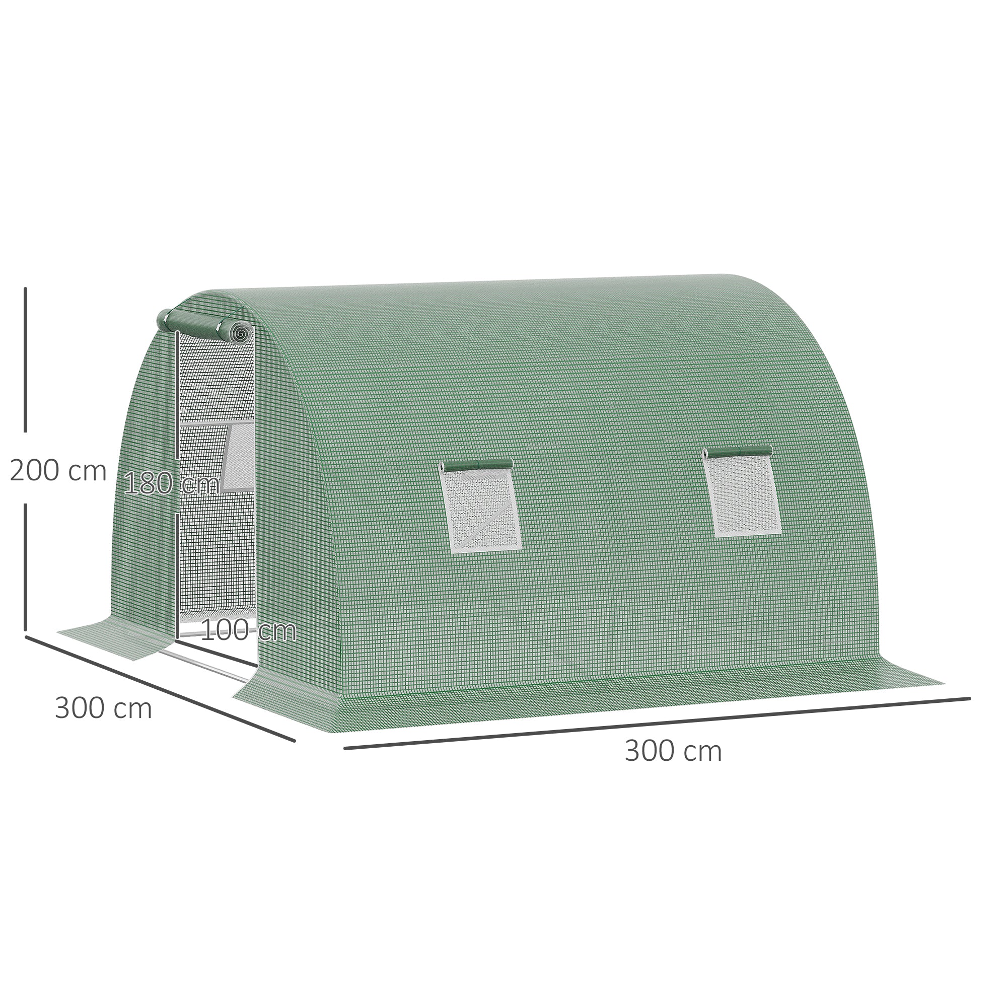 Serra a Tunnel 300x300x200 cm Porta con Cerniera e 4 Finestre Verde