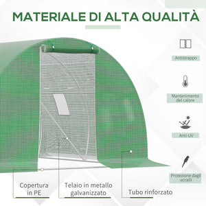 Serra a Tunnel 300x300x200 cm Porta con Cerniera e 4 Finestre Verde