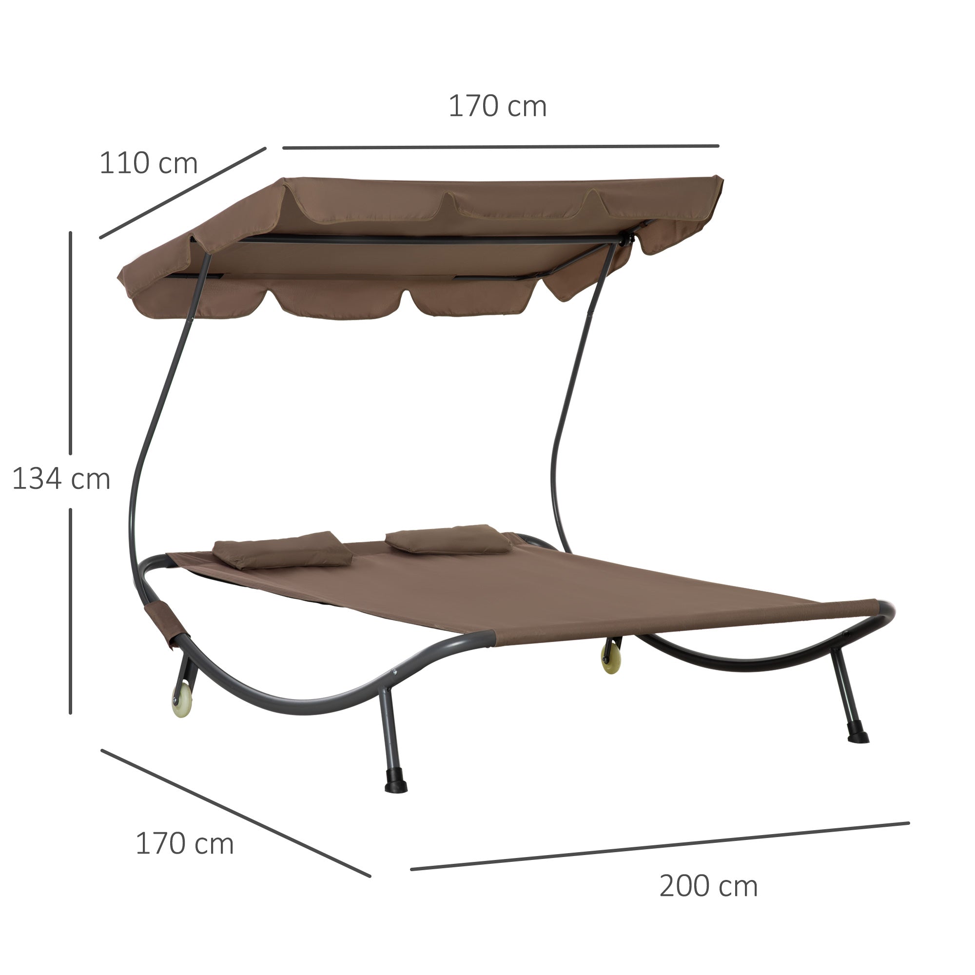 Lettino Prendisole Matrimoniale 2 Posti 200x170x134 cm con Parasole Marrone