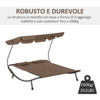 Lettino Prendisole Matrimoniale 2 Posti 200x170x134 cm con Parasole Marrone