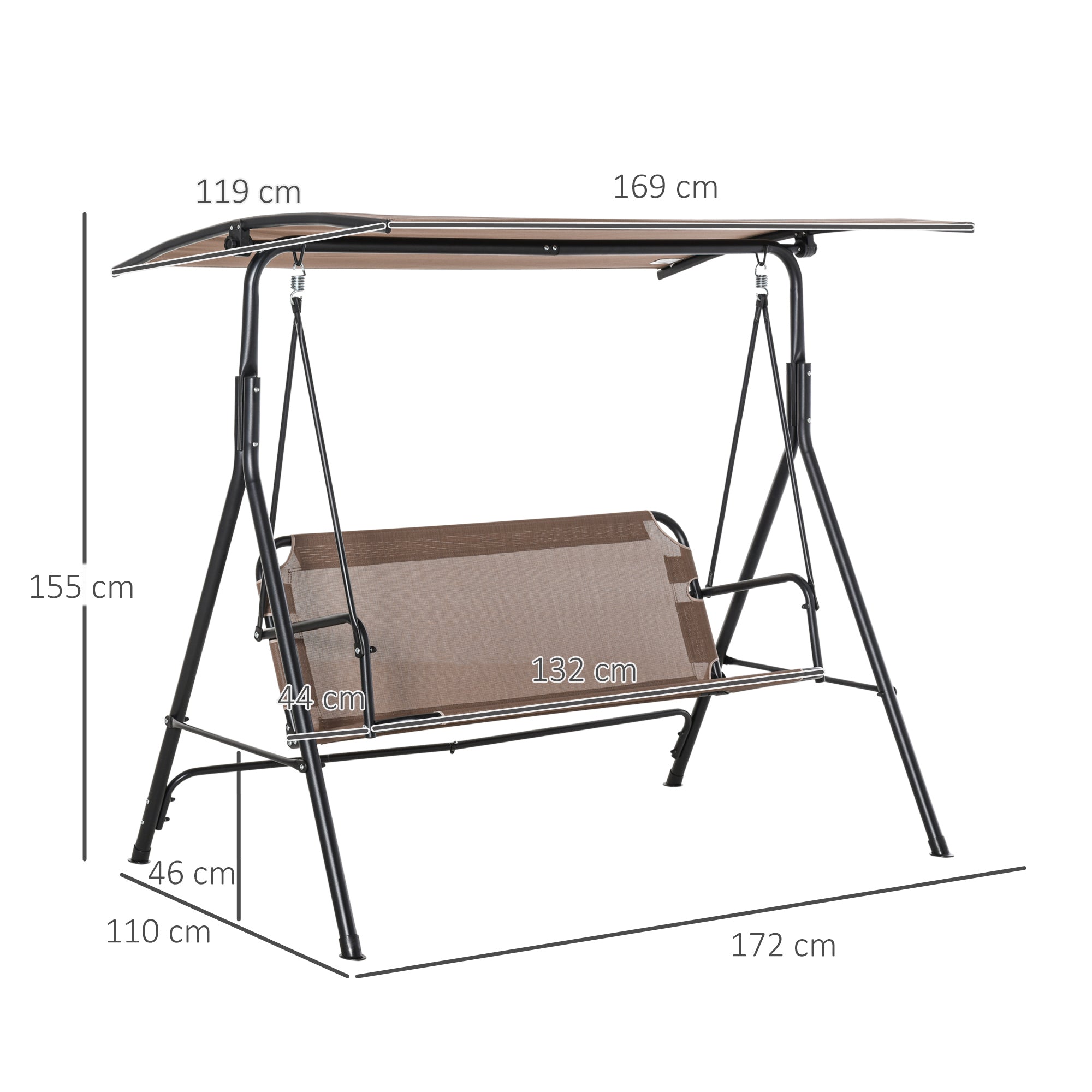 Dondolo da Giardino 3 Posti 172x110x155 cm in Metallo e Texteline Marrone