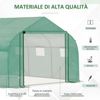 Serra a Tunnel 347x300x200 cm Porta Avvolgibile e 6 Finestre Verde