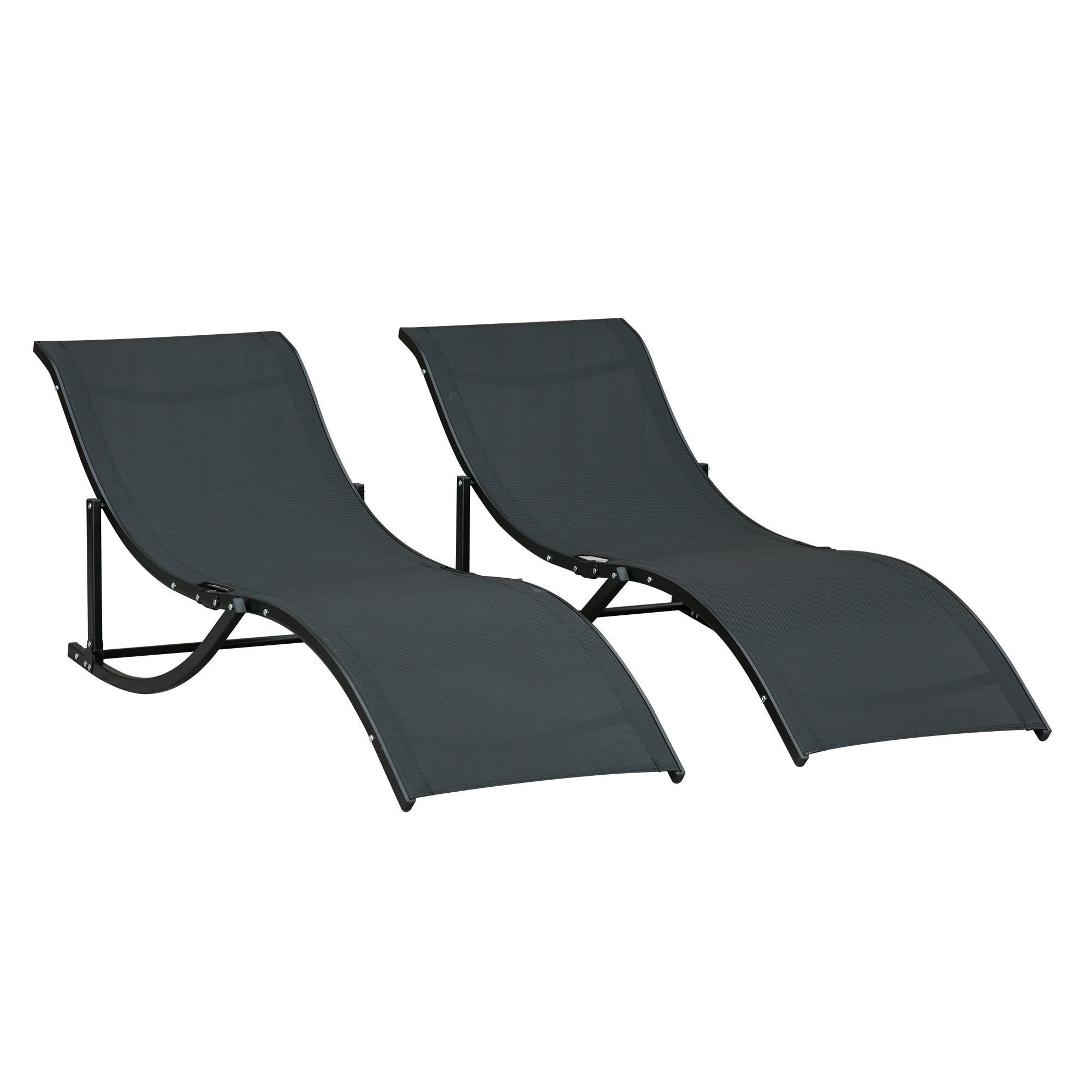 Set 2 Lettini Prendisole Pieghevoli 61x165x63 cm in Alluminio e Textilene Nero