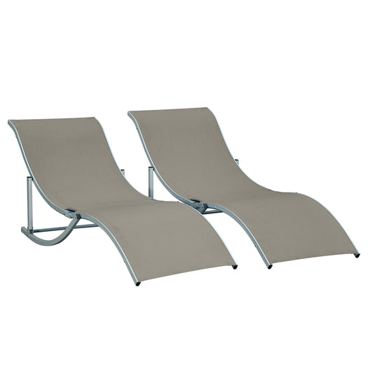 Set 2 Lettini Prendisole Pieghevoli 61x165x63 cm in Alluminio e Textilene Argento e Grigio Chairo