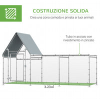 Pollaio Gabbia per Galline da Esterno 302x107x172 cm con Telo di Protezione in Oxford Argento