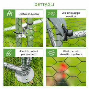 Pollaio Gabbia per Galline da Esterno 302x107x172 cm con Telo di Protezione in Oxford Argento