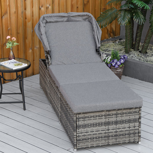 Lettino Prendisole 195x65x40 cm in Rattan Grigio