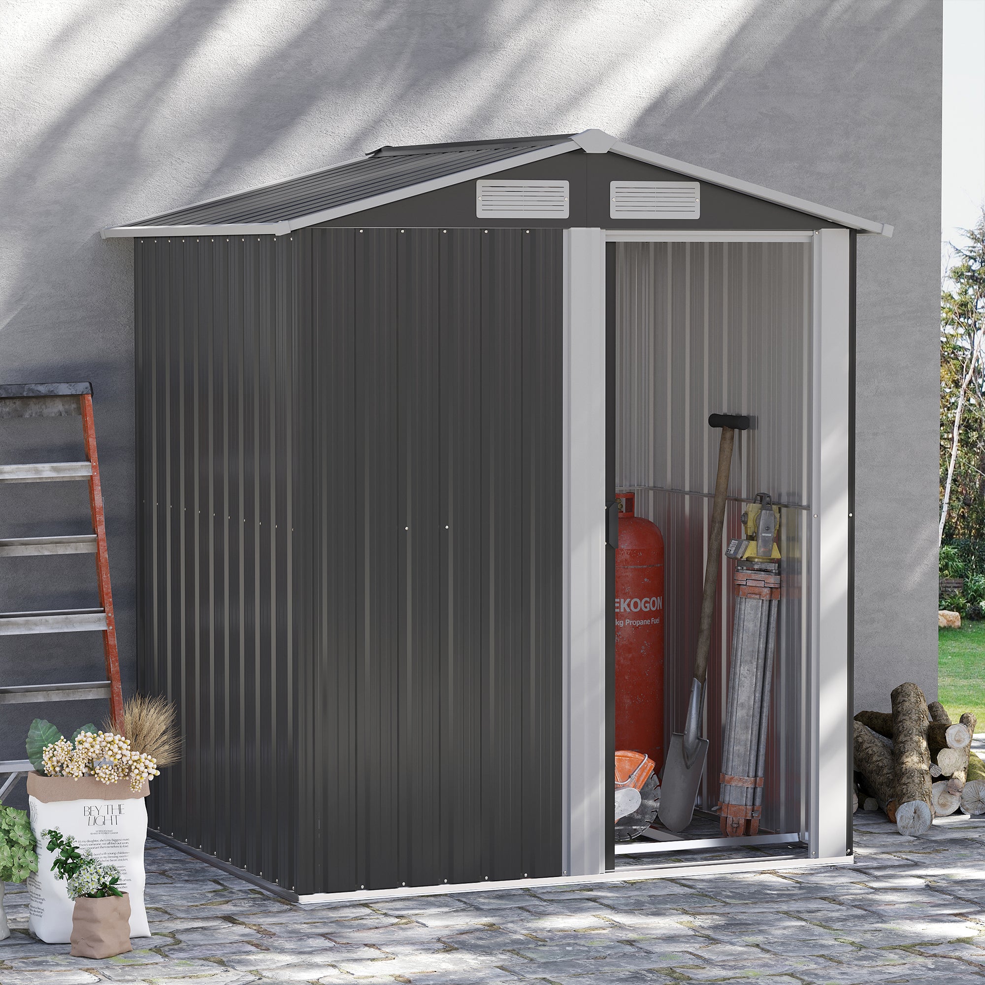 Casetta Box da Giardino Porta Utensili 152x132x188 cm in Acciaio Grigio