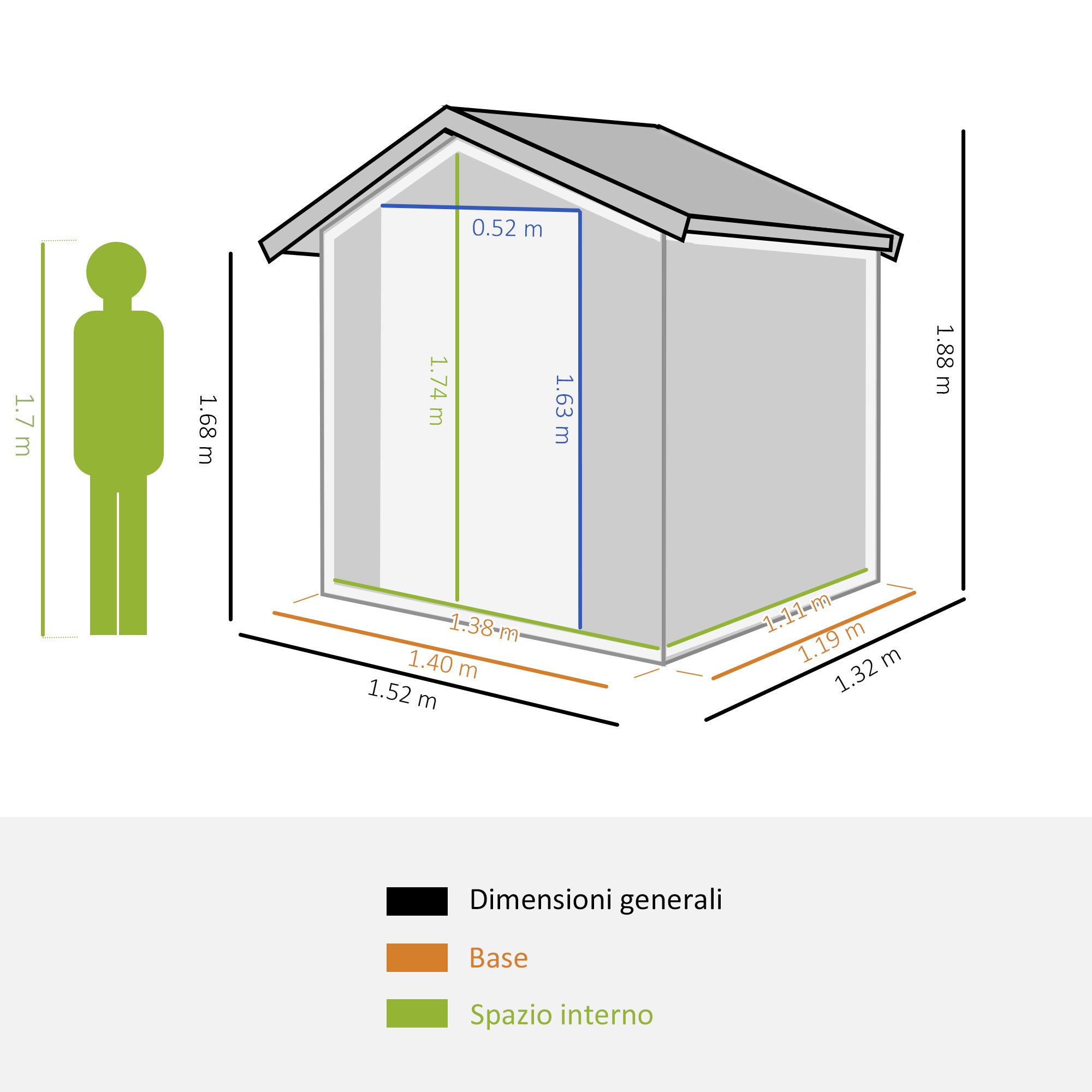 Casetta Box da Giardino Porta Utensili 152x132x188 cm in Acciaio Grigio