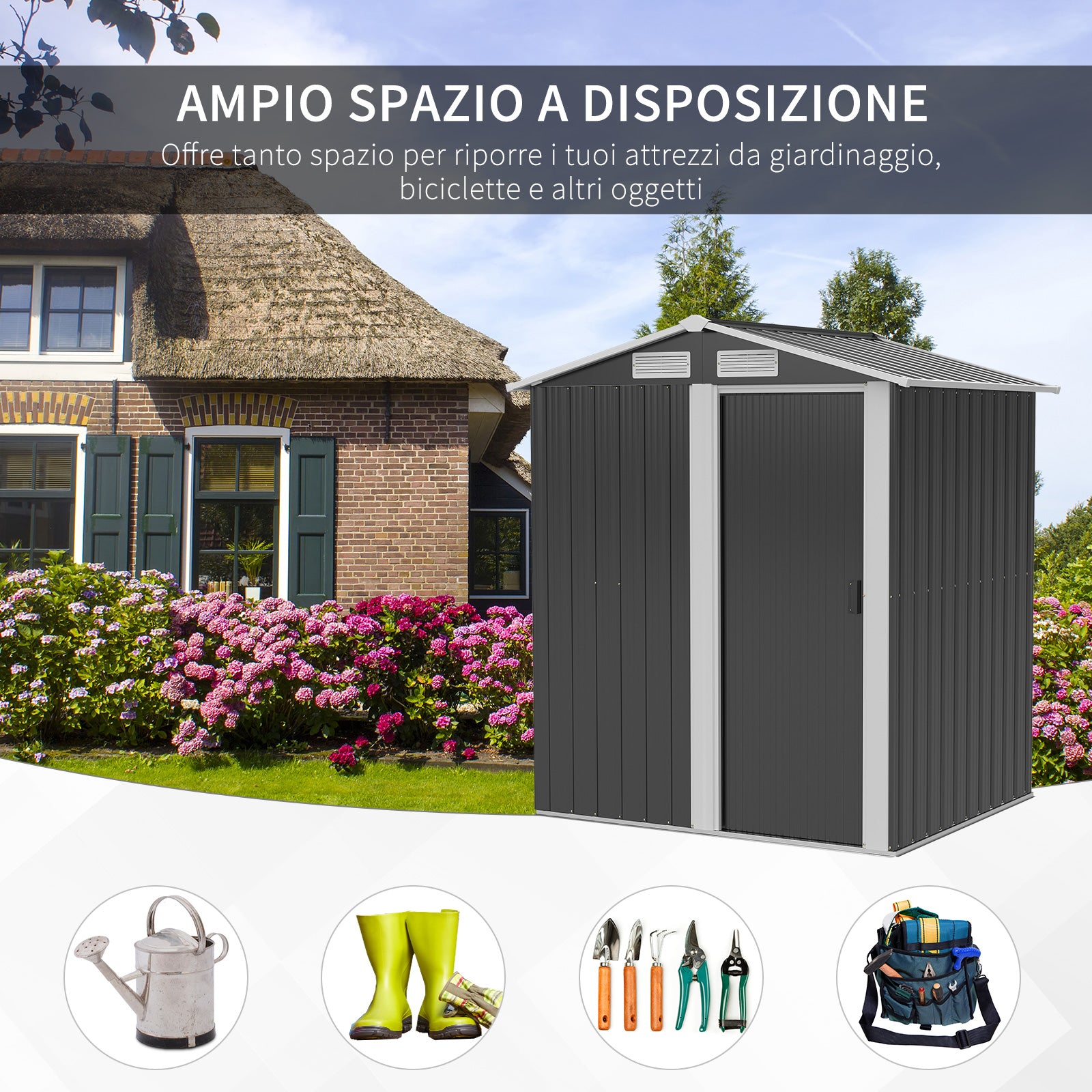 Casetta Box da Giardino Porta Utensili 152x132x188 cm in Acciaio Grigio