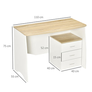 Scrivania da Ufficio 110x55x75 cm con Cassettiera in Legno Bianco