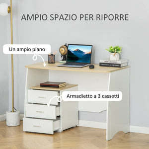 Scrivania da Ufficio 110x55x75 cm con Cassettiera in Legno Bianco