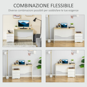 Scrivania da Ufficio 110x55x75 cm con Cassettiera in Legno Bianco