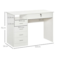 Scrivania da Ufficio 110x50x76 cm 5 Cassetti in Legno Bianco