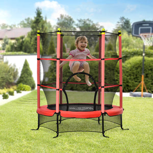 Trampolino Tappeto Elastico per Bambini Ø163x163 cm con Rete di Sicurezza e Corde Elastiche Rosso